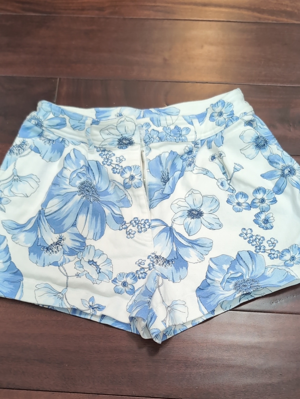 Francesca's Collections White Shorts with Blue Floral Print